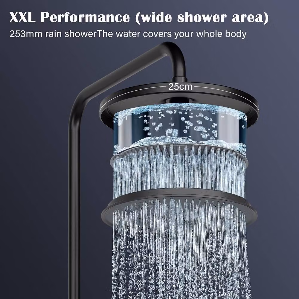 London Boutique Height Adjustable Rainfall Shower System with Overhead and Hand Shower in Matt Black – 4