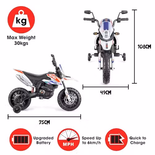 Xootz Aprilia Kids Electric Ride-On Motorbike with Light and Sound Effects in Blue and White – 3