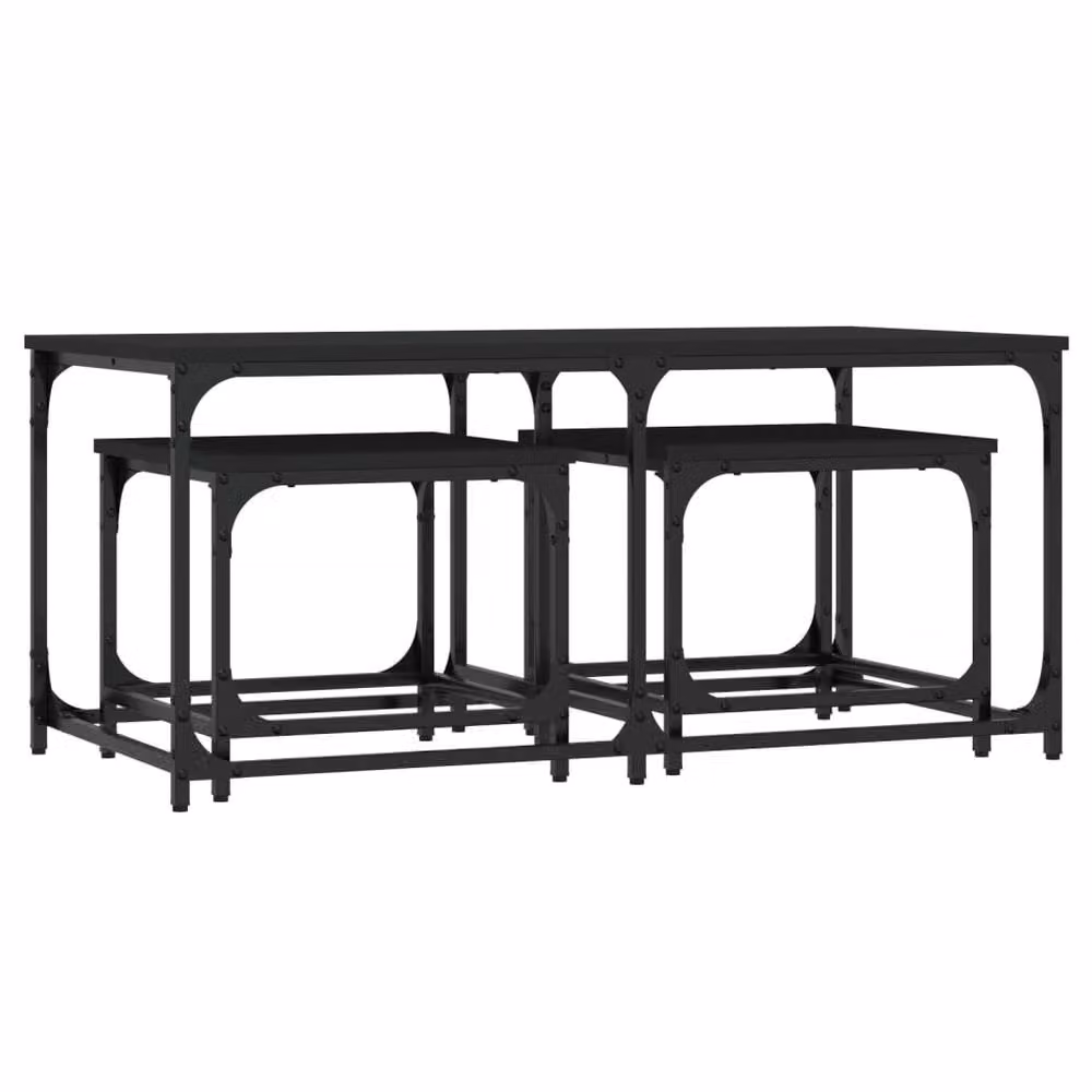 Berkfield Home Nesting Coffee Tables, 3 Piece Set in Black Engineered Wood – 3