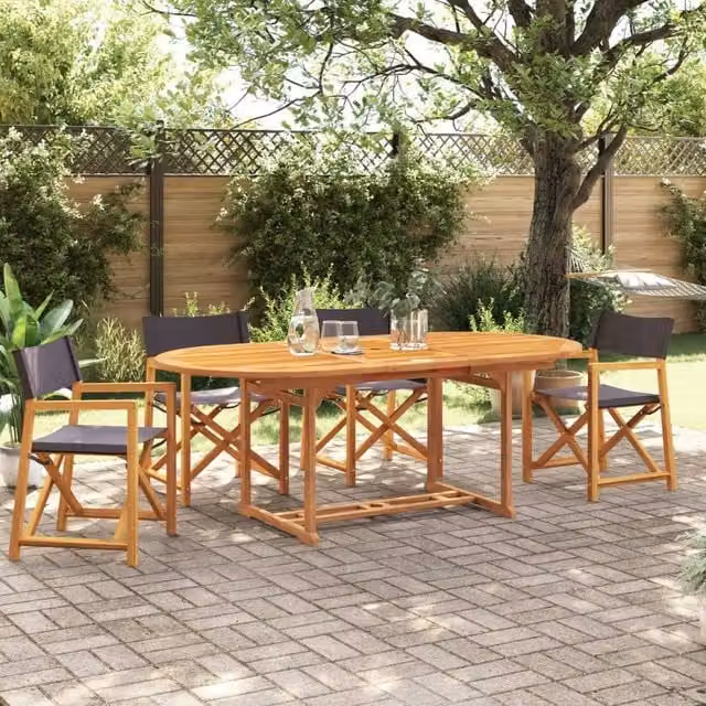 Berkfield Home 4 Piece Folding Garden Chairs in Dark Grey Fabric and Oiled Acacia Wood – 1