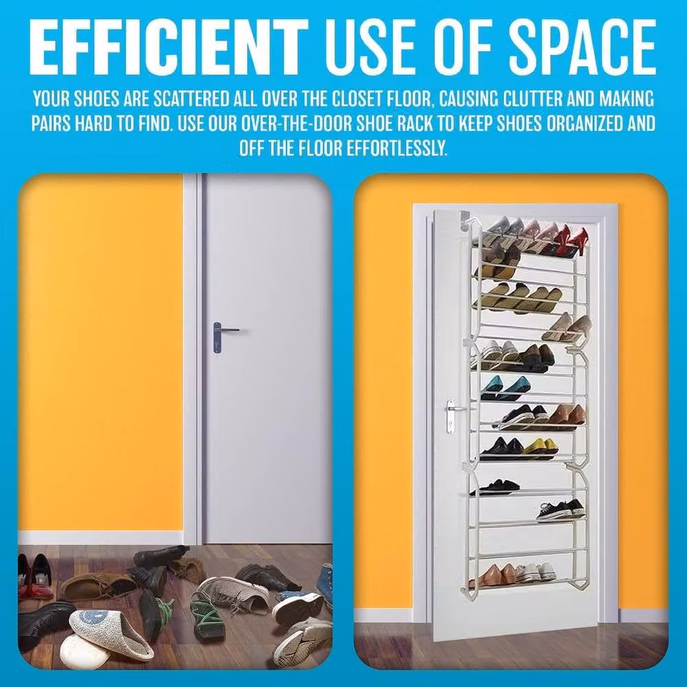 BARGAINS-GALORE Over The Door Hanging Shoe Hook Shelf Home Storage Organiser, White – 3