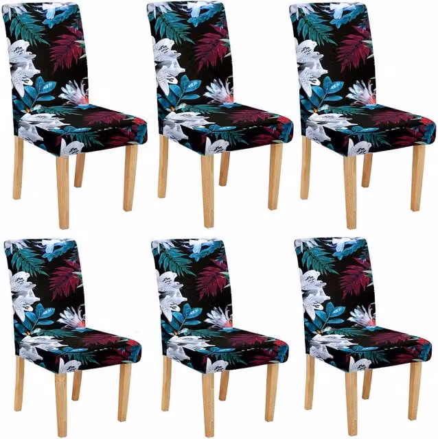 Roseley Set of 6 Floral Stretch Dining Chair Covers in Red and Multicolour