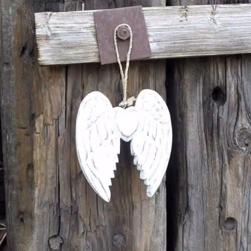 KDMD Handcrafted Vintage White Wooden Angel Wing and Heart Figure, Height: 14 cm – 2