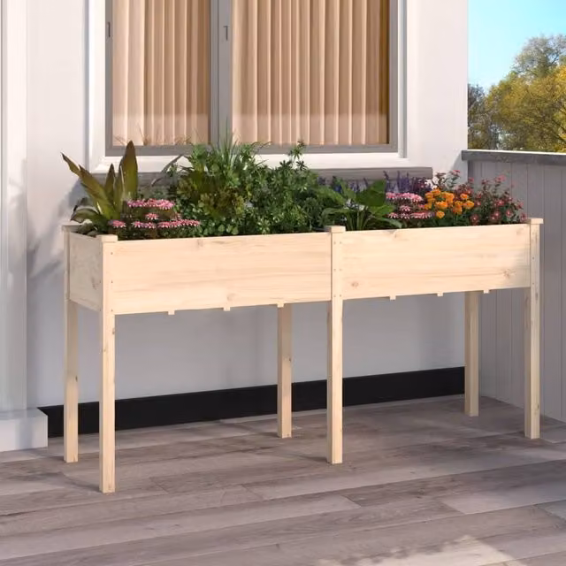 Berkfield Home Solid Wood Fir Planter with Liner, Brown, W/D/H: 161 x 45 x 76 cm – 1