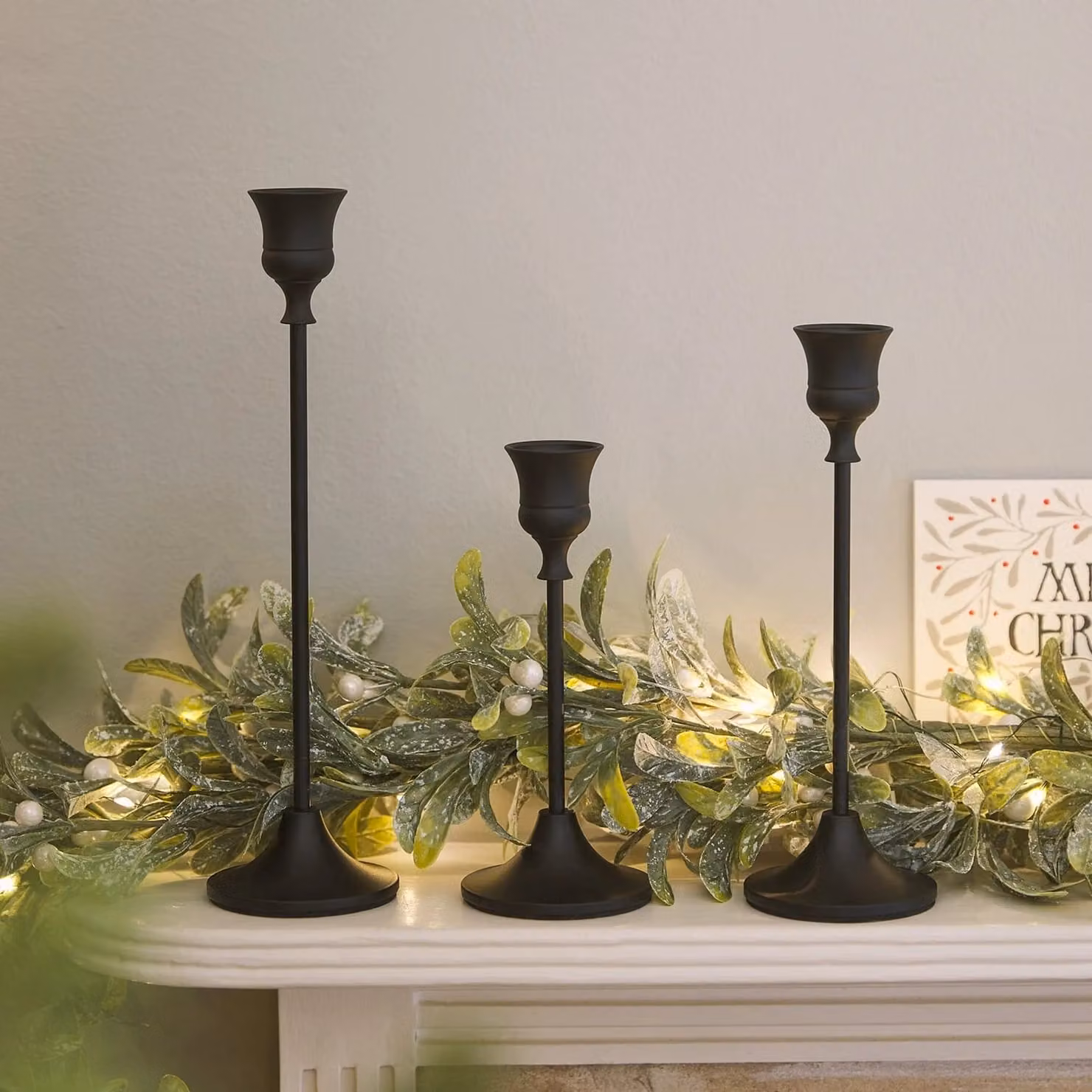 Lights4fun Set of 3 Black Metal Minimalist Taper Candlestick Holders