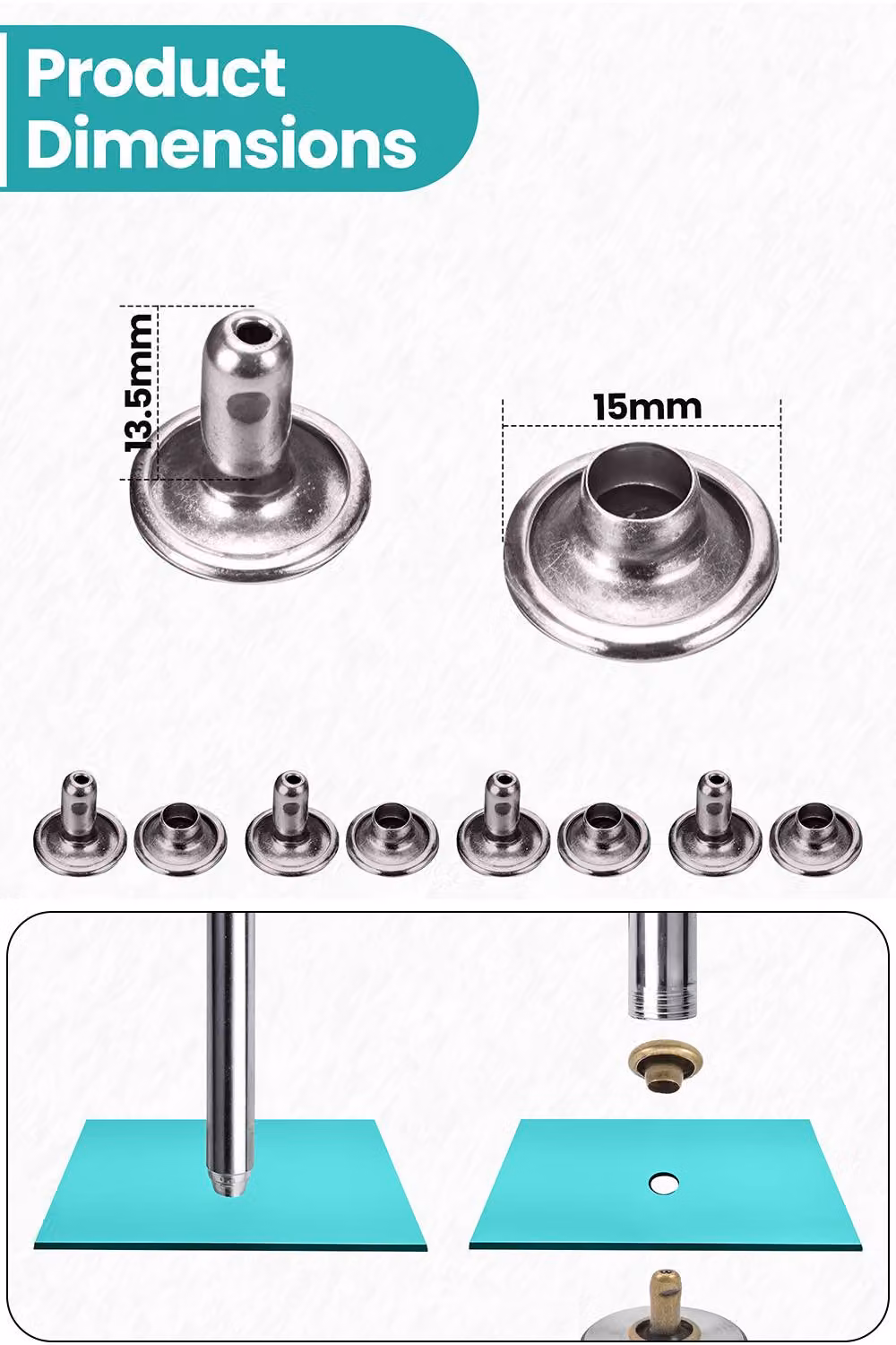 Neel Blue 15mm Double Cap Rivets, 100pcs Brass Tubular Metal Studs in Dark Grey and Blue – 2