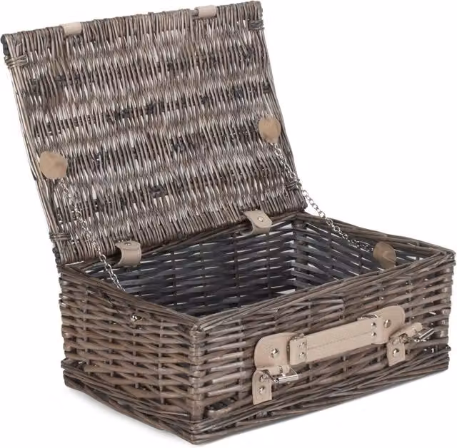 Red Hamper Wicker Picnic Basket in Grey with Antique Wash Split Willow – 1