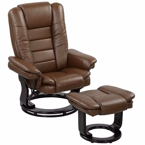 HOMCOM Swivel Manual Recliner Chair and Footstool Set in Brown PU Leather