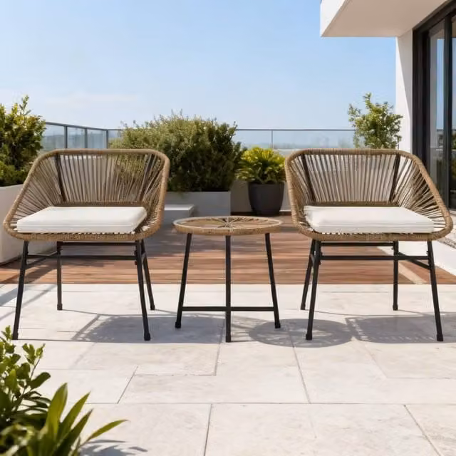 ERGOVEXA 3 Piece Rattan Bistro Set in Brown with Metal and Glass Details