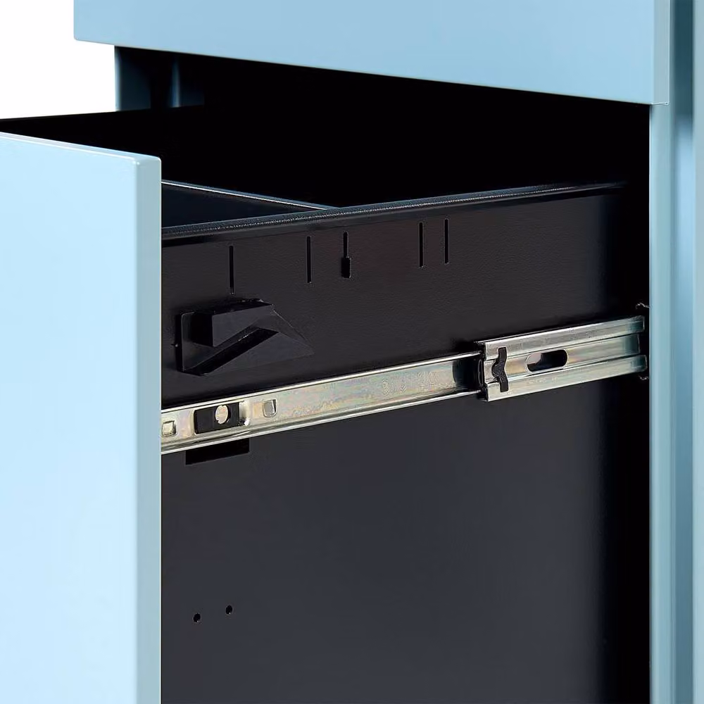 Wyld and Coco Light Blue Metal 3-Drawer Lockable Storage Unit with Castors – 4