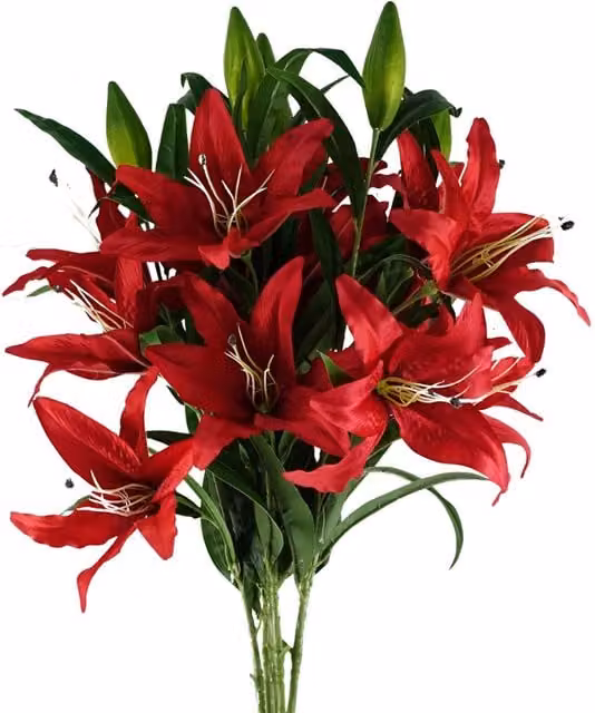 Pegdev Pack of 6 Red Silk Lily Stems, 100 cm Height – 1