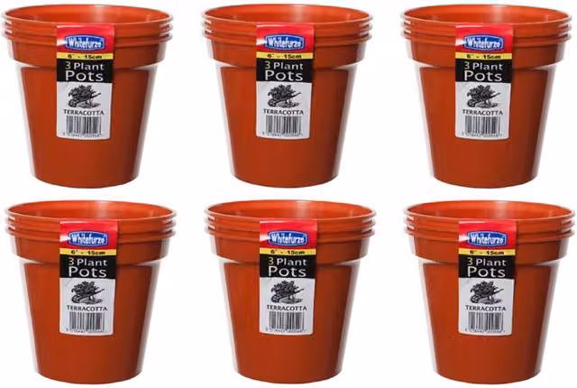 Whitefurze Set of 3 Large Plastic Seed Plant Pots in Terracotta Colour, Diameter: 15 cm