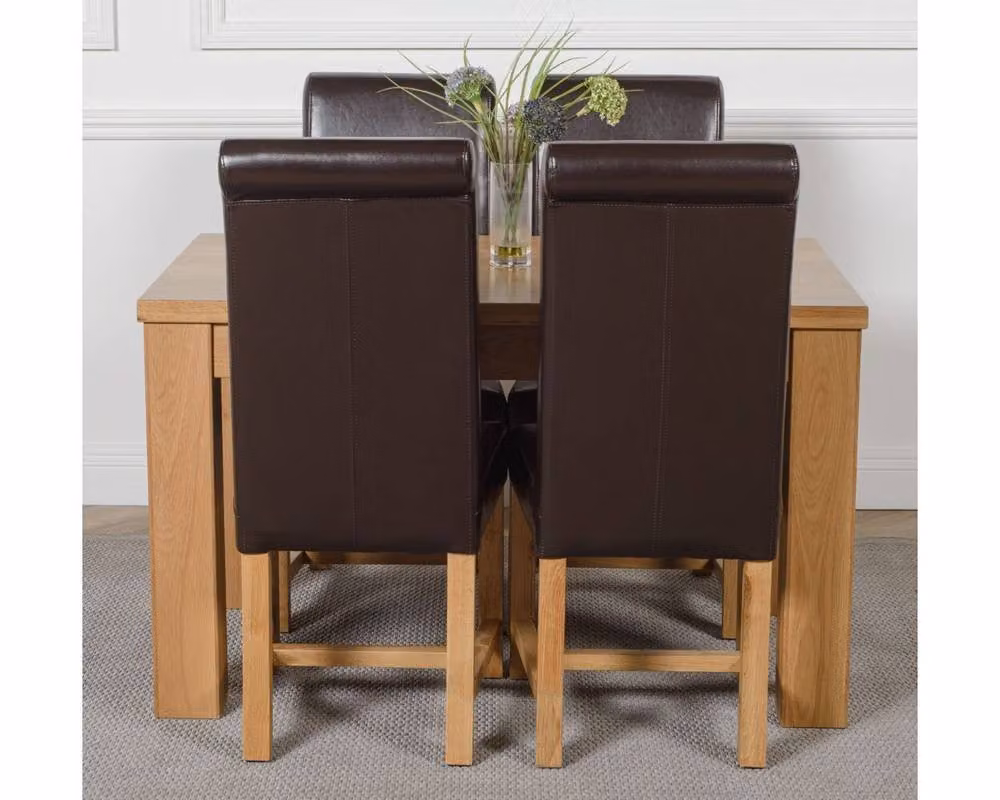 Thats Furniture Dakot Oak Small Dining Table and 4 Washington Brown Leather Chairs W/D/H: 127 x 82 x 109 cm – 2