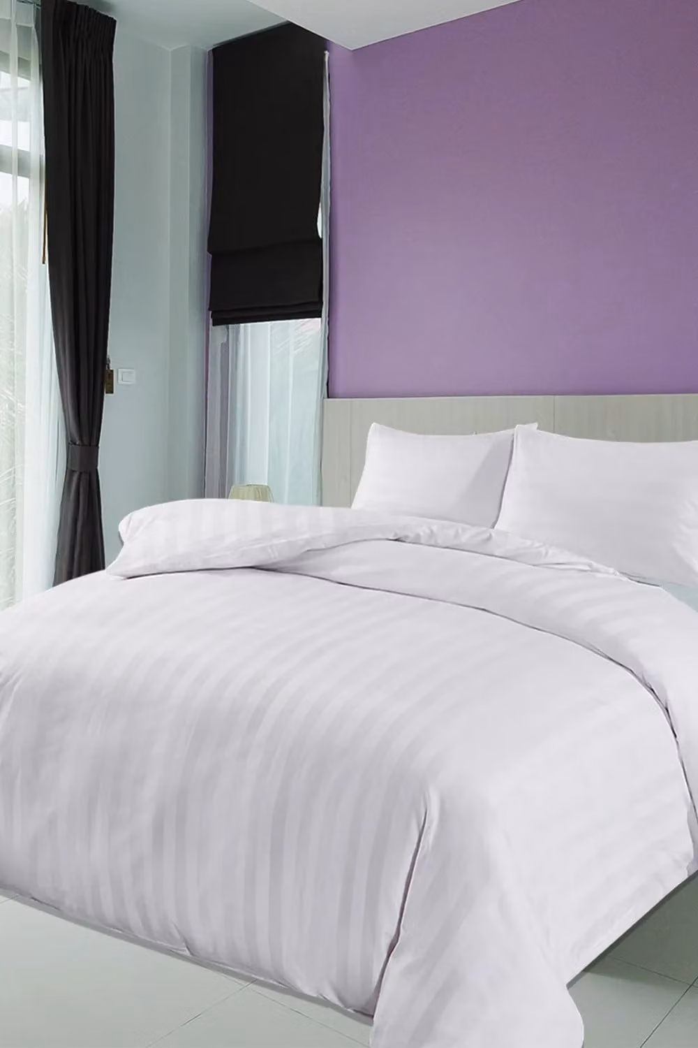 Neel Blue 300TC Cotton Duvet Cover Set with 2 Pillowcases, White Satin Stripe, Super King, W/D/H: 220 x 260 x 220 cm – 2