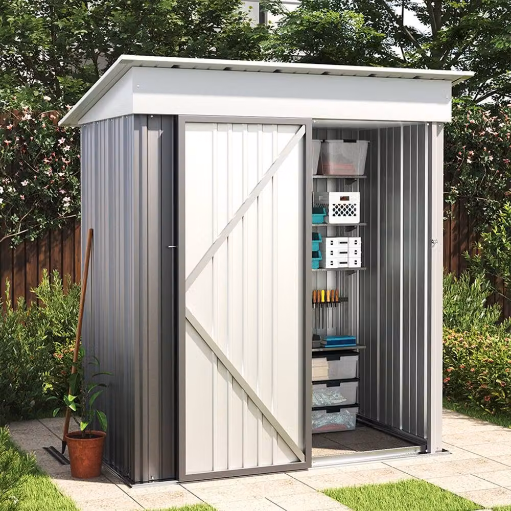 Living and Home Metal Outdoor Storage Shed with Lockable Door in Grey – 2