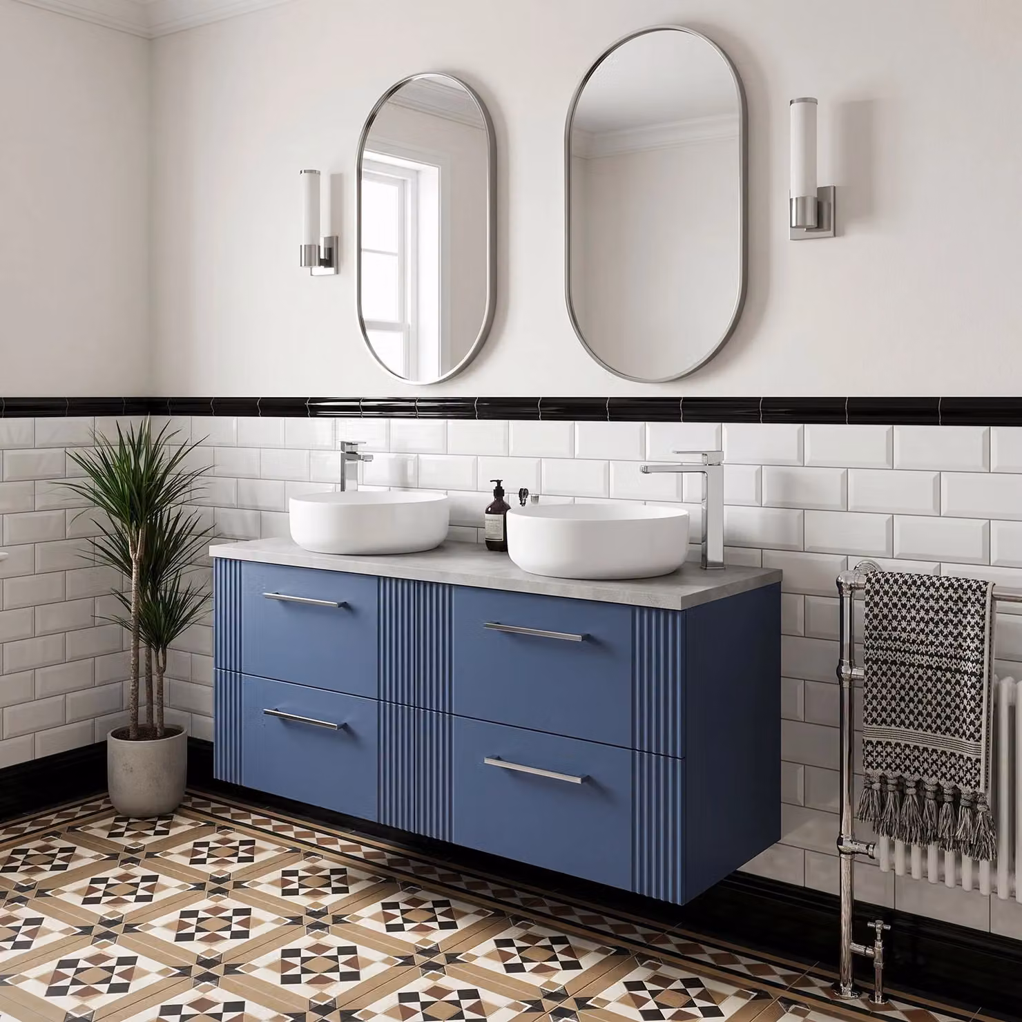 Balterley Wall Mounted Bathroom Vanity Unit with 4 Soft Close Drawers and Laminated Worktop, Blue and Bellato Grey, W/D/H: 120.5 x 39.0 x 51.8 cm – 4