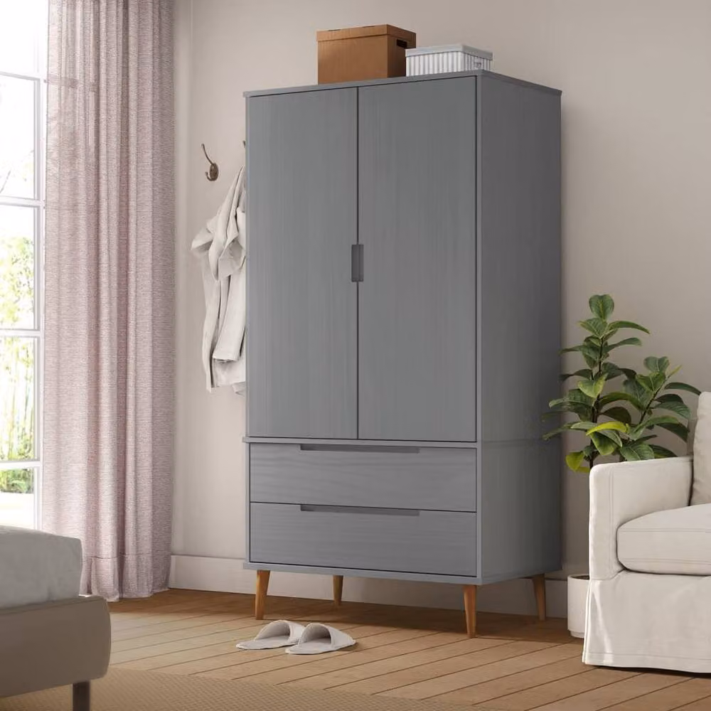 Berkfield Home MOLDE Grey Solid Wood Pine Wardrobe W/D/H: 90 x 55 x 175 cm – 2