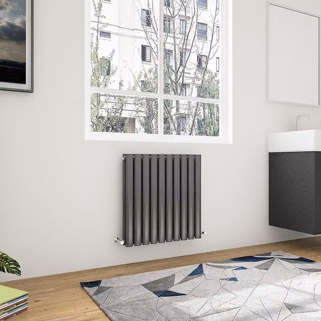 AicaBathroom Horizontal Oval Column Radiator in Anthracite Grey, W/D/H: 59 x 59 x 59 cm