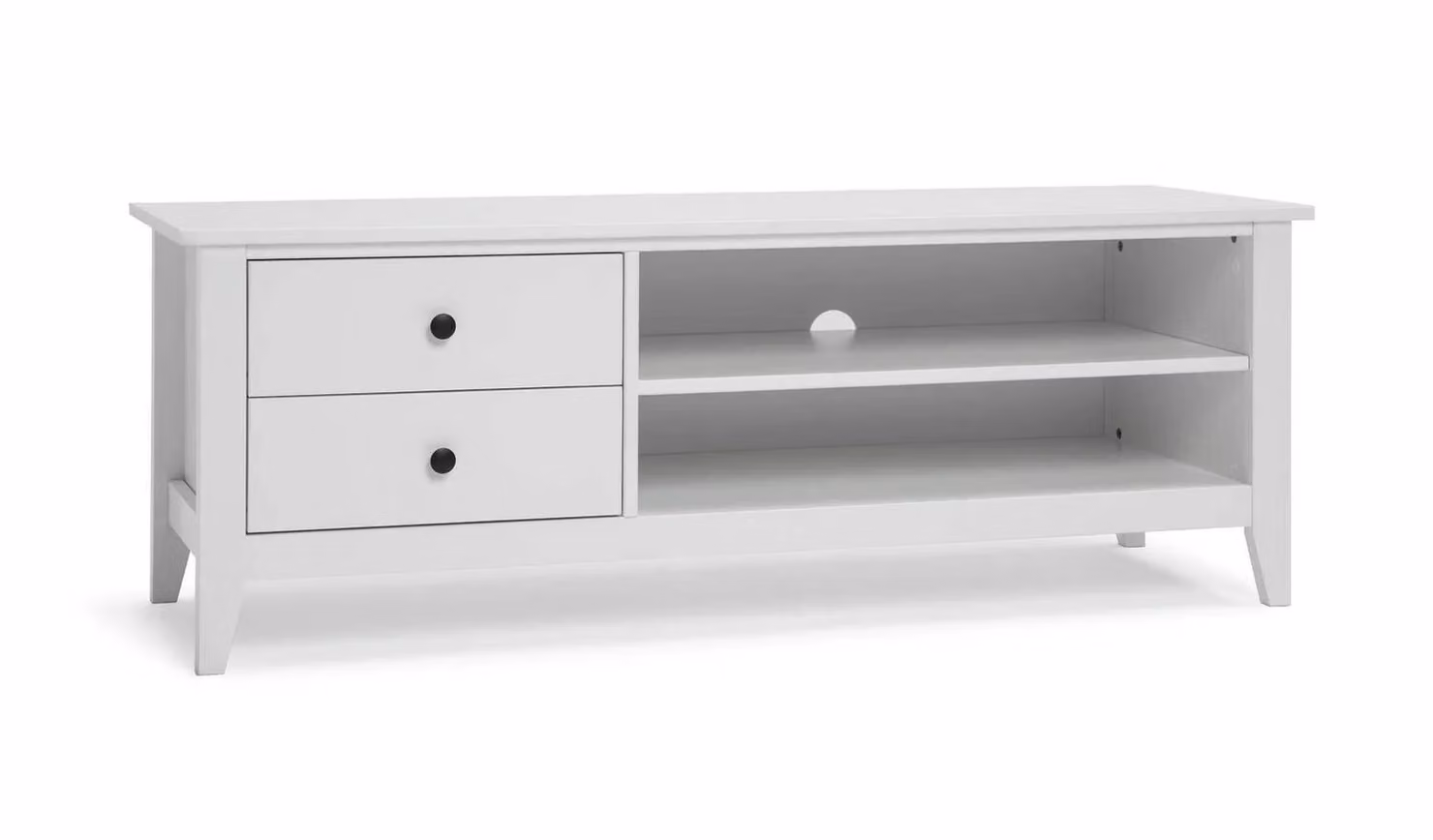 Minato 2 Drawer TV Unit White MDF Media Storage W: 140 cm, H: 48 cm, D: 45 cm