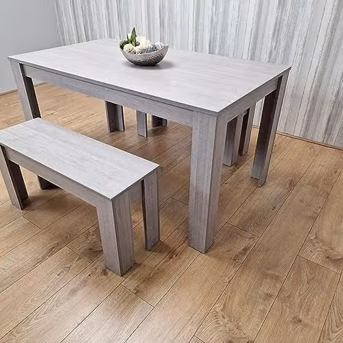KOSY KOALA Modern Grey Rectangular Dining Table Set with 2 Benches, W/D/H: 140 x 80 x 75 cm – 1