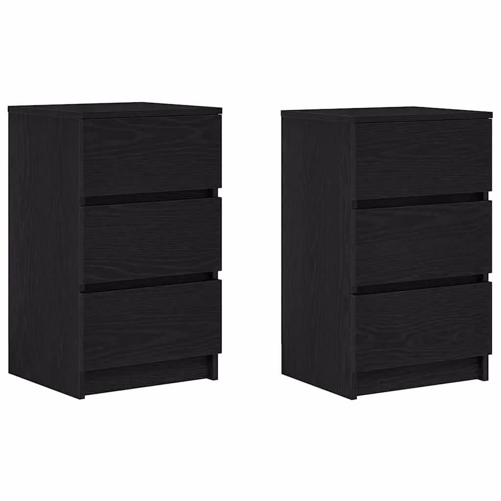 Berkfield Home Set of 2 Black Bedside Cabinets with 3 Drawers, W/D/H: 39 x 35 x 65 cm – 2