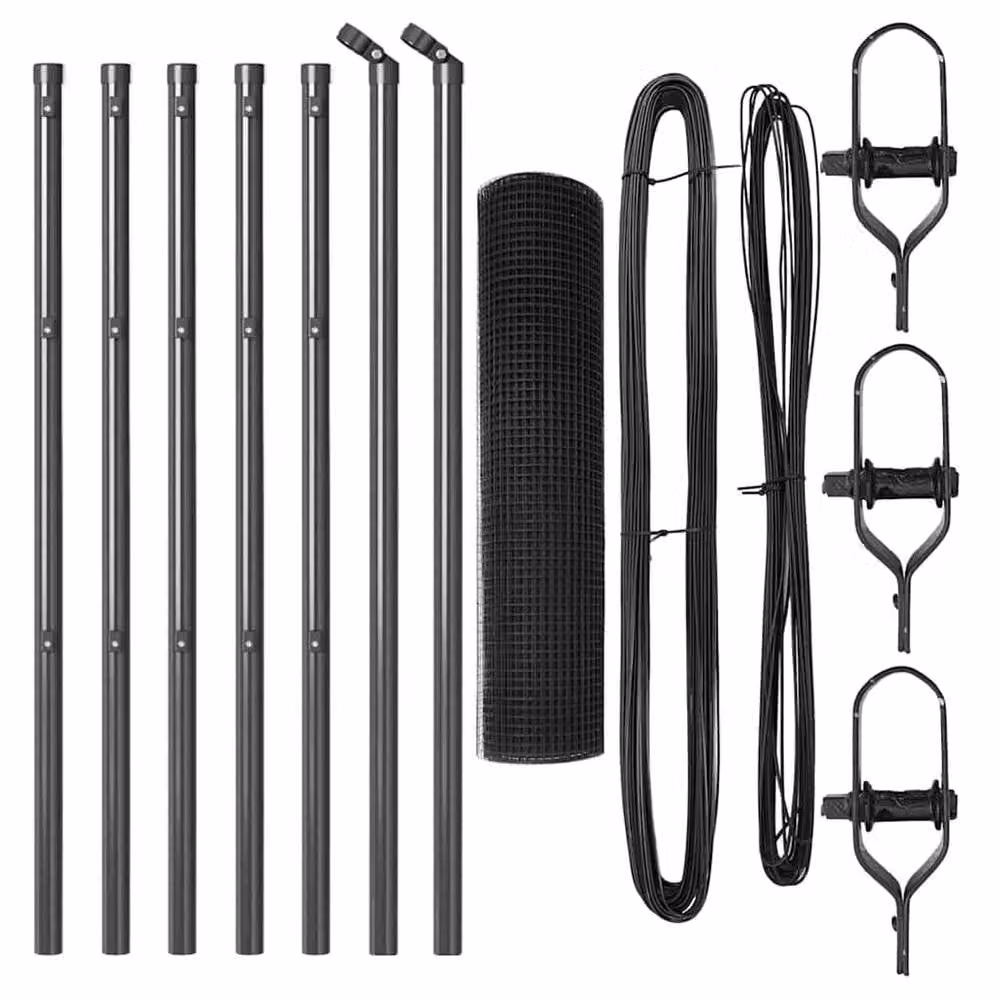 Berkfield Home Grey PVC Coated Steel Welded Wire Fence with 7 Posts, W: 10 m, H: 0.6 m – 4