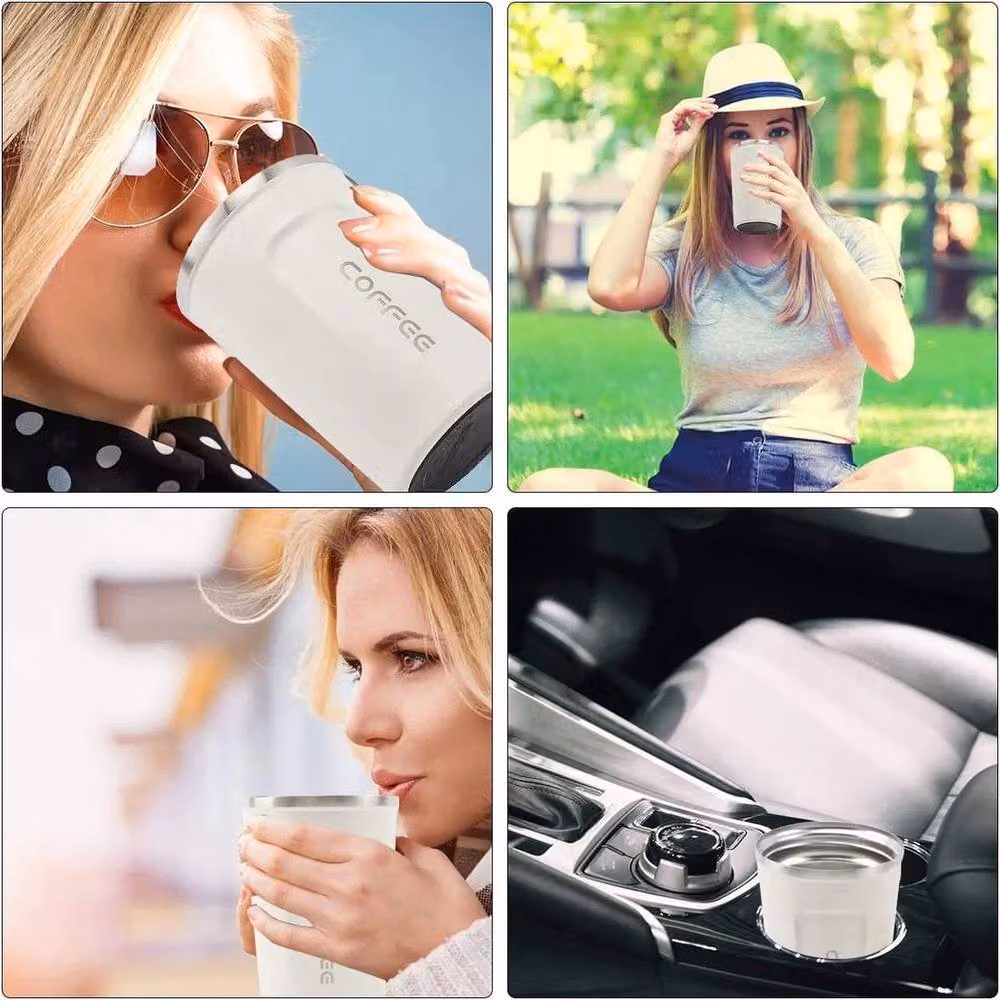Pawnora White Double Walled Insulated Stainless Steel Coffee Mug, 380 ml – 4