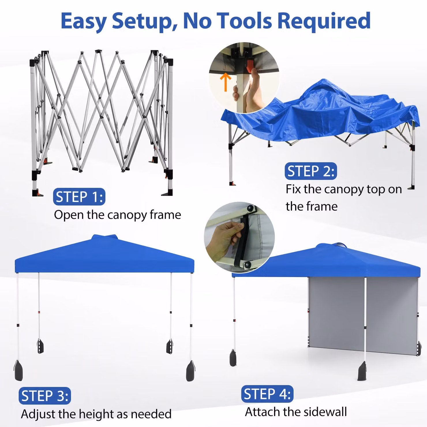 Costway Pop up Canopy Tent with 1 Sidewall and Wheeled Bag, Blue, W: 300 cm x D: 300 cm x H: 266 cm – 7