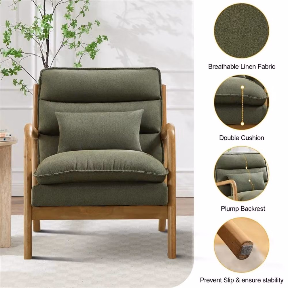 KORVIXA Green Fabric Wingback Accent Chair with Solid Wood Frame and Armrests, W/D/H: 81.5 x 65.5 x 79.0 cm – 5