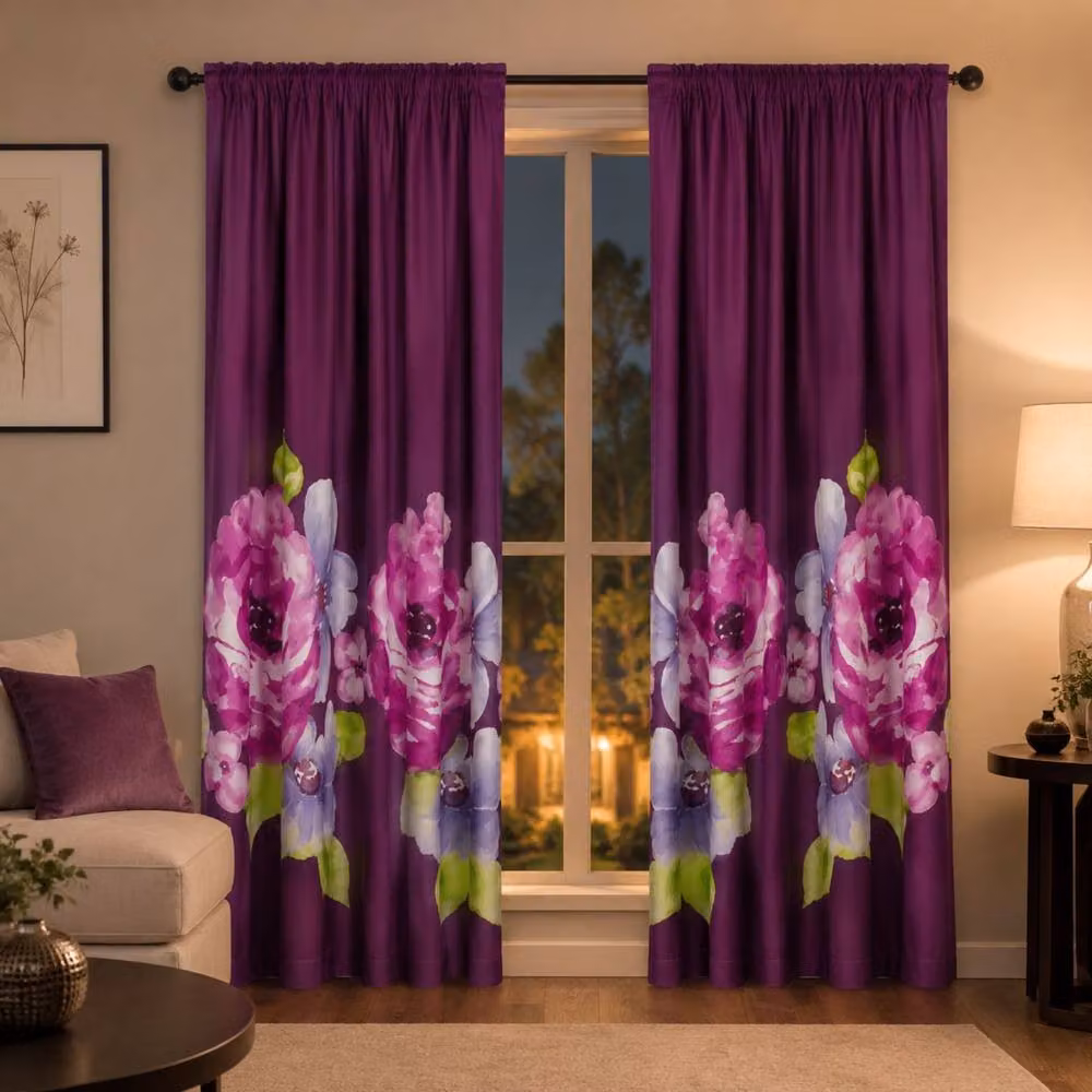 Smart Living Grace Floral Curtains Pair with Tie Backs in Purple, W: 167 cm, H: 183 cm – 2
