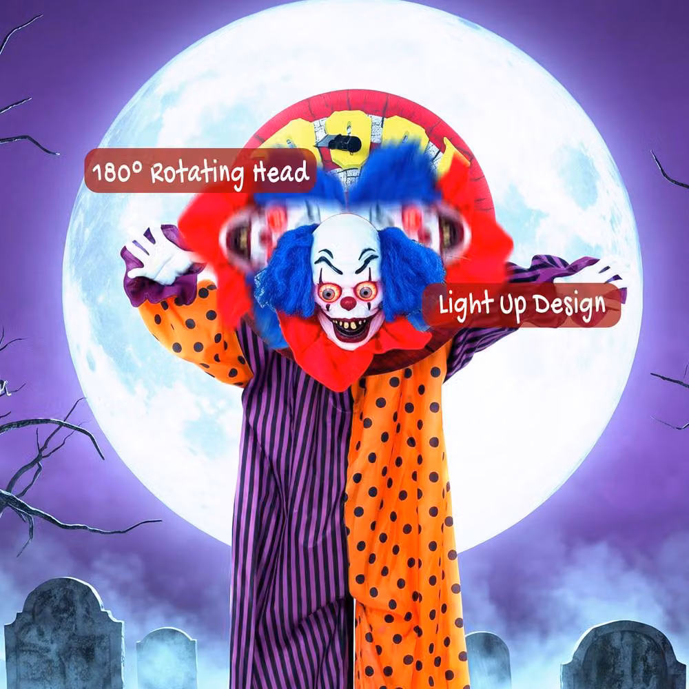 HOMCOM Life Size Animated Clown Halloween Decoration, Multicolour, Height: 167 cm – 4