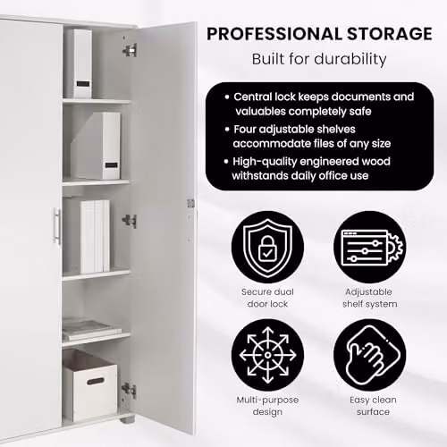 MMT Furniture Designs Ltd Tall 2 Door Locking Storage Cabinet in White, W/D/H: 80 x 35 x 180 cm – 4