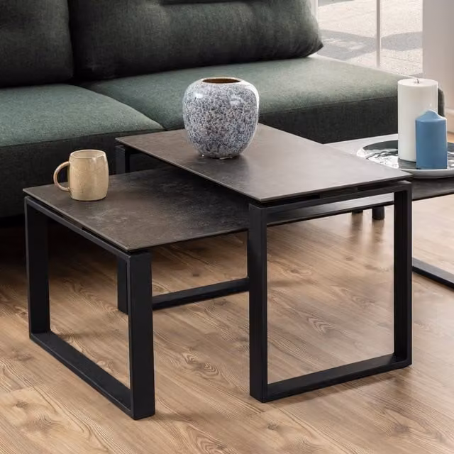 Furniture To Go Katrine Modern Matt Black Ceramic and Metal Nested Coffee Table Set