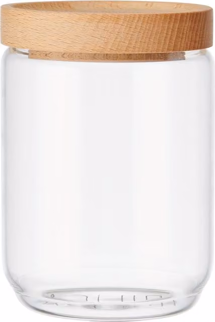 KitchenCraft Airtight Glass Storage Jar with Solid Wood Lid, 0.5 l, Transparent and Yellow