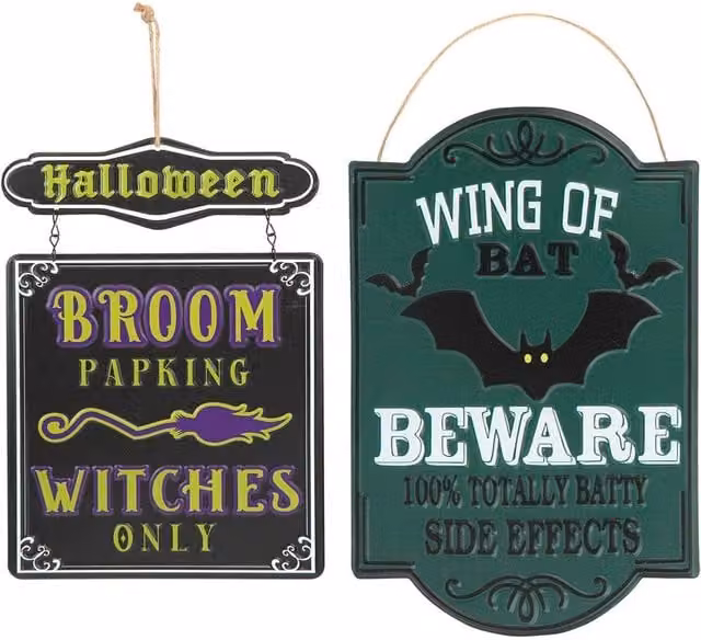 VFM e-Store Halloween Metal Wall Signs, 2 Pack, Black and Multicolour – 1