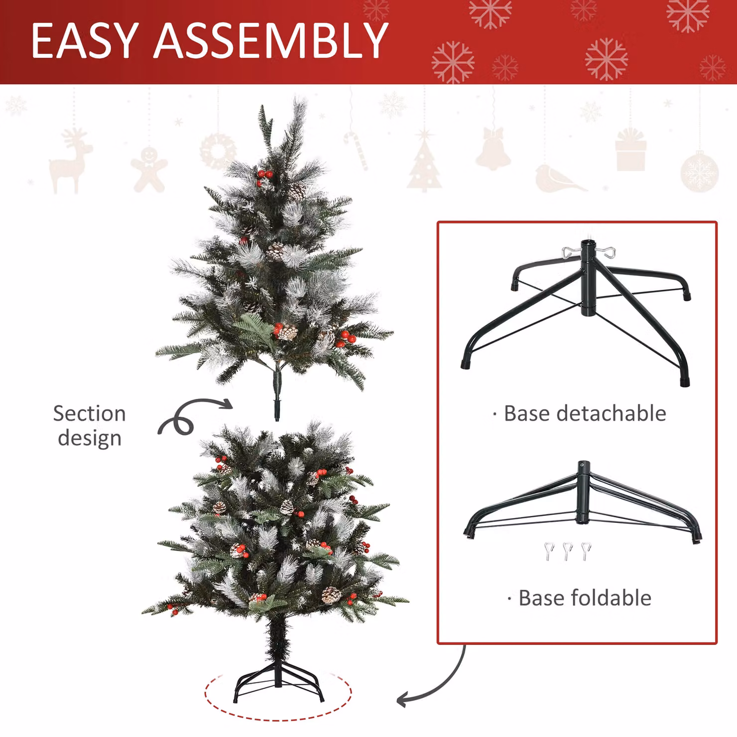 HOMCOM 5ft Artificial Snow Dipped Christmas Pencil Tree in Green – 4
