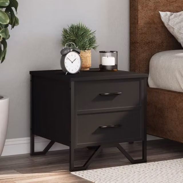 Berkfield Home Set of 2 Black Modern Bedside Cabinets, W/D/H: 40 x 30 x 40 cm