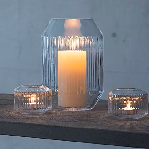 LSA International Rotunda Lantern Vase in Clear Striped Glass, Height: 26 cm – 3