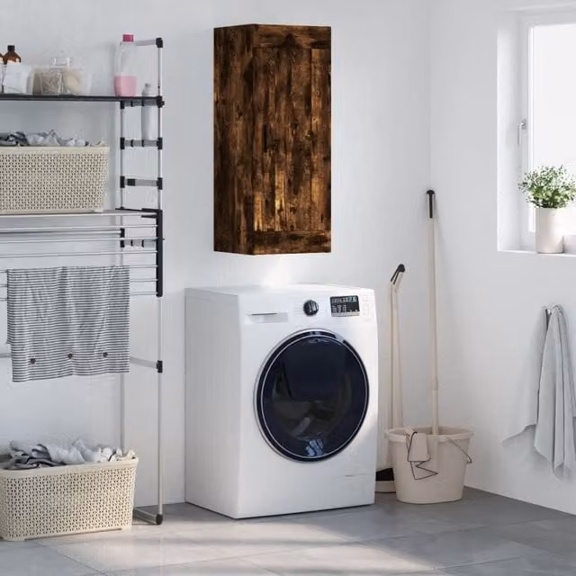 Berkfield Home Wall Mounted Smoked Oak Cabinet in Brown, W/D/H: 34.5 x 34.5 x 90 cm