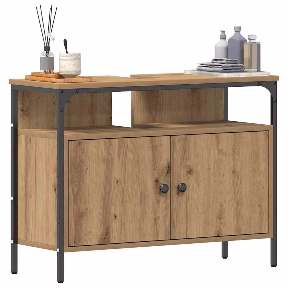 Berkfield Home Artisan Oak Bathroom Sink Cabinet in Brown, W/D/H: 80 x 30 x 60 cm – 2