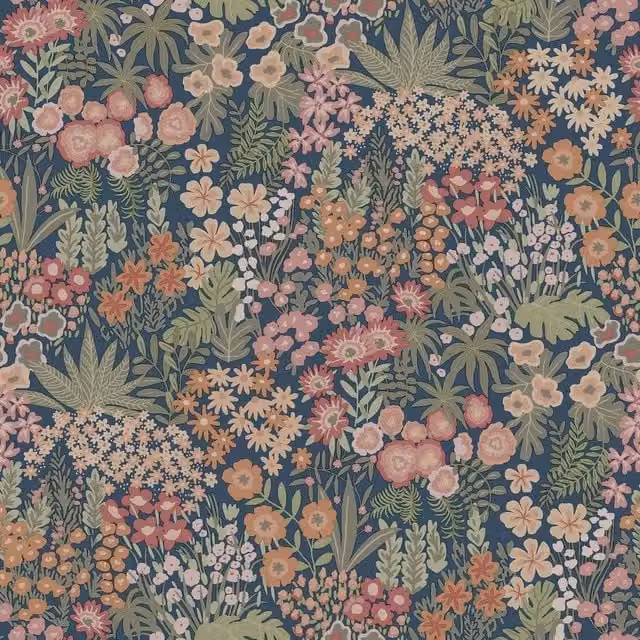 Holden Décor Everbloom Floral Textured Wallpaper in Mid Navy Blue and Multicolour