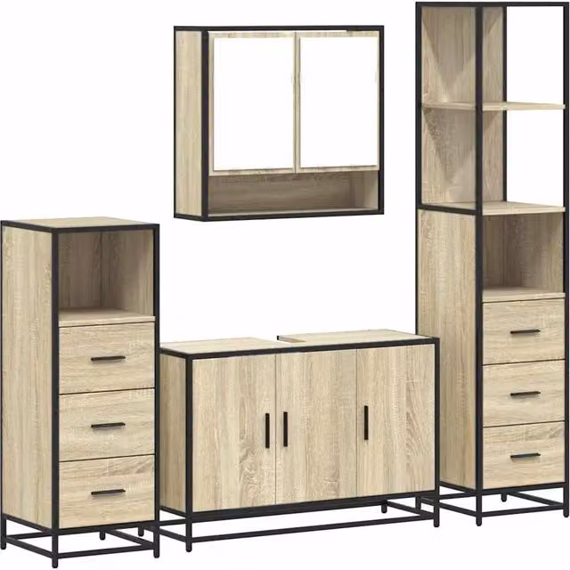 Berkfield Home 4-Piece Industrial Bathroom Furniture Set in Sonoma Oak Light Brown