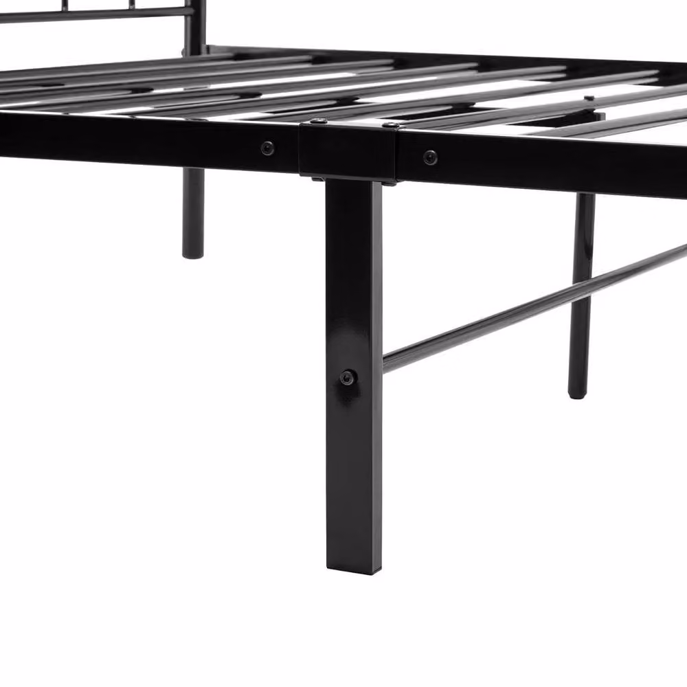 FLAVORA Metal King Size Bed Frame with Headboard and Underbed Storage in Black, 180 x 200 cm – 4