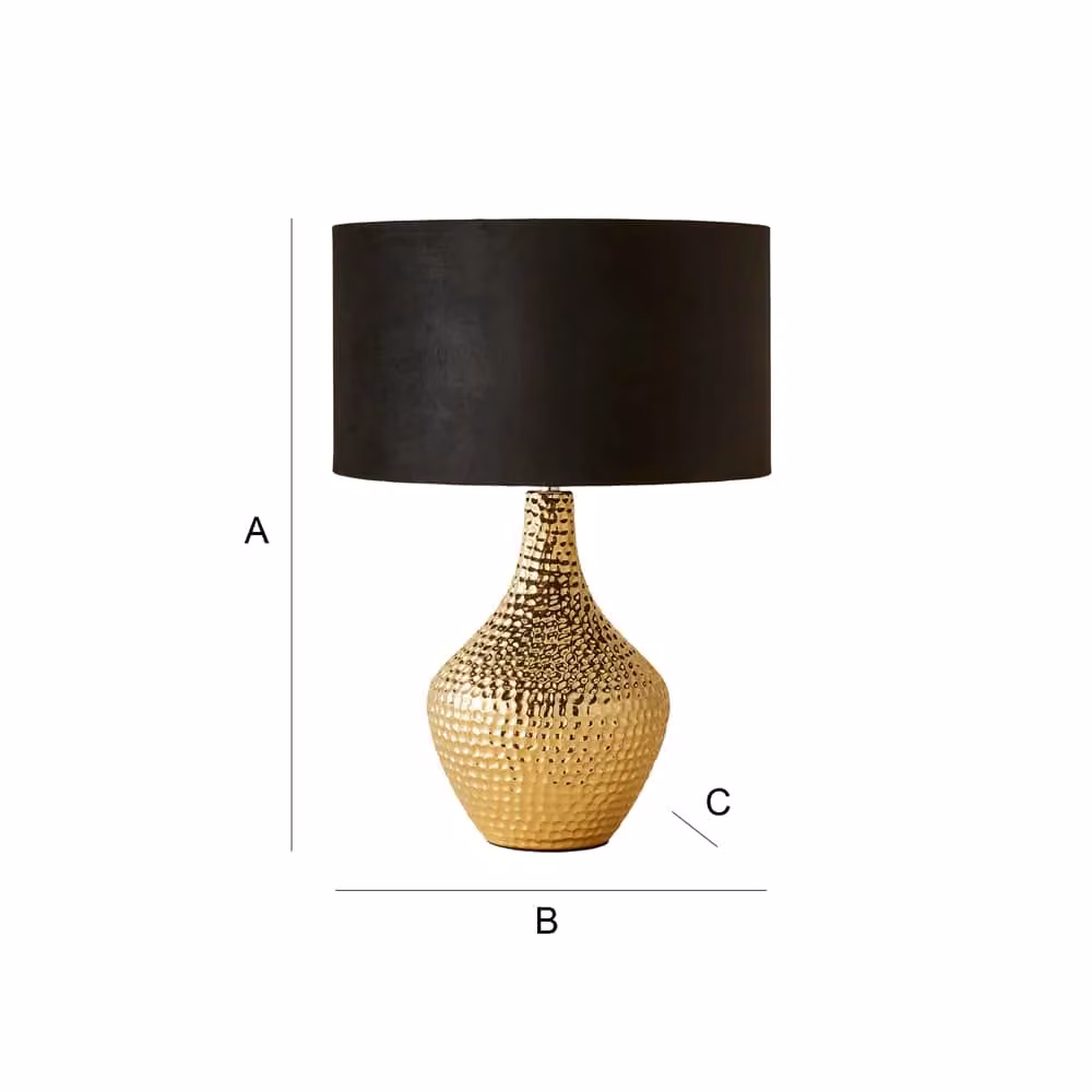 ValueLights Bailey Gold and Black Ceramic Table Lamp with Black Fabric Shade, Diameter: 35 cm, Height: 21 cm – 5