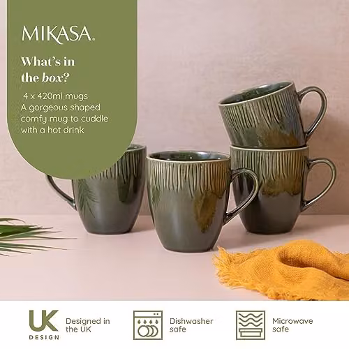 Mikasa Jardin Floral Stoneware Mug Set, 4 Pieces, Green, 420ml per Mug – 3