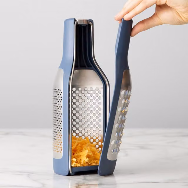 Chef'n Tower 2-in-1 Box and Plane Grater with Stainless Steel Blades, Blue