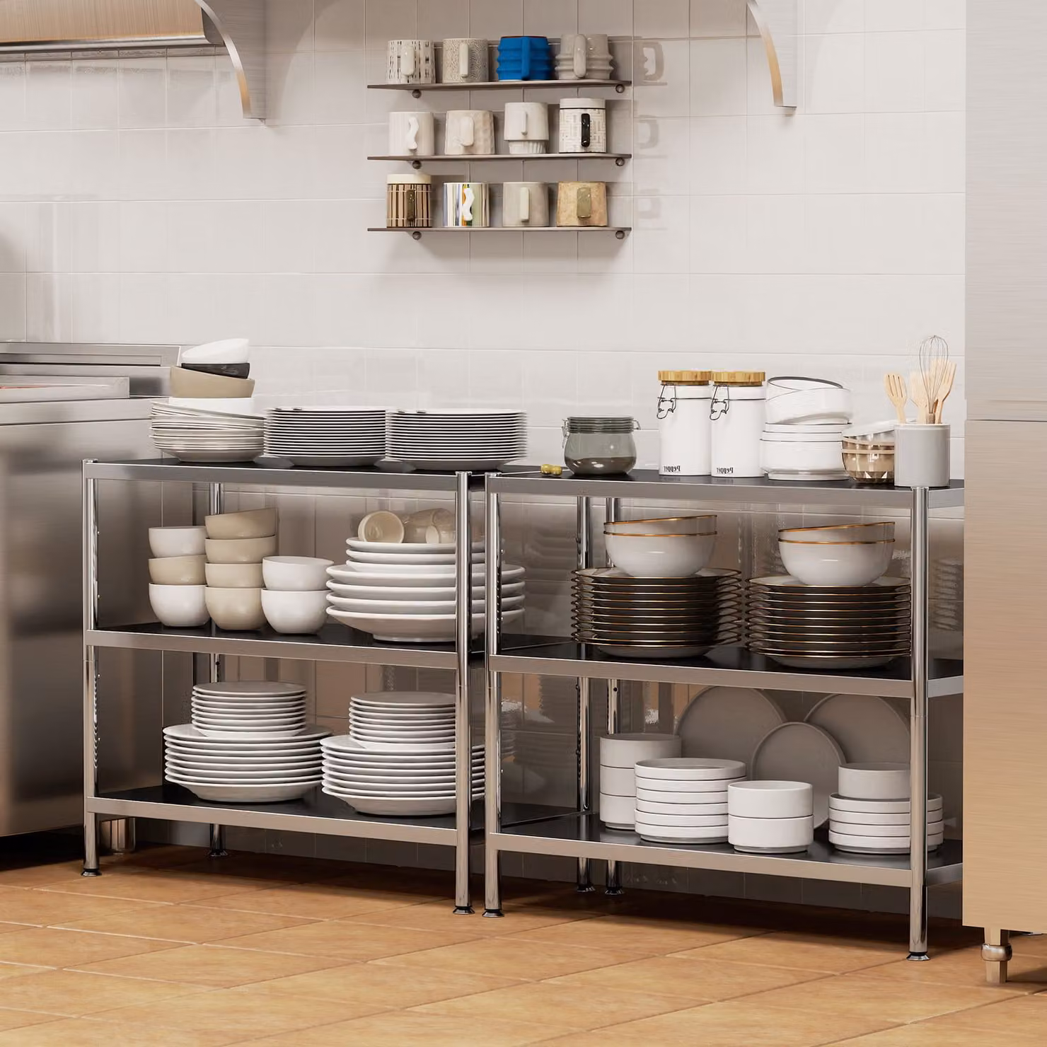 HOMCOM 3-Tier Silver Bakers Rack with Adjustable Shelves and Kitchen Storage – 8