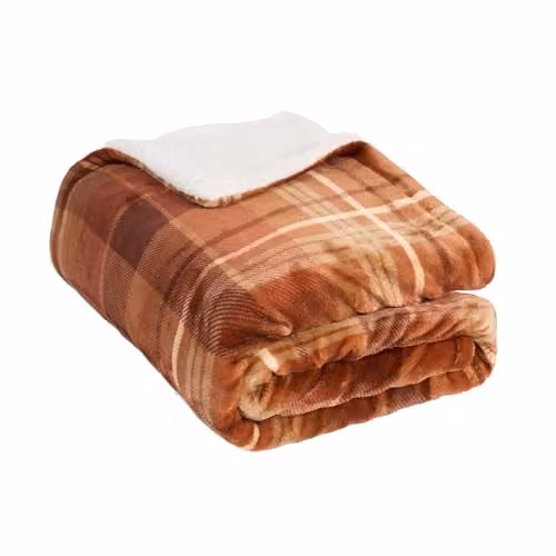 OHS Checked Sherpa Fleece Throw Blanket in Orange, W/D/H: 130 x 160 cm – 1