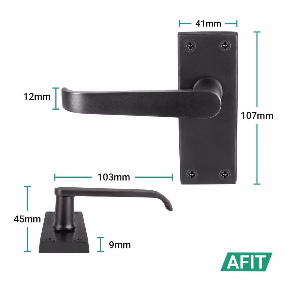 AFIT Matt Black Long Backplate Door Handle Set with Latch, 6 Pairs, W/D/H: 15.0 x 15.0 cm – 2