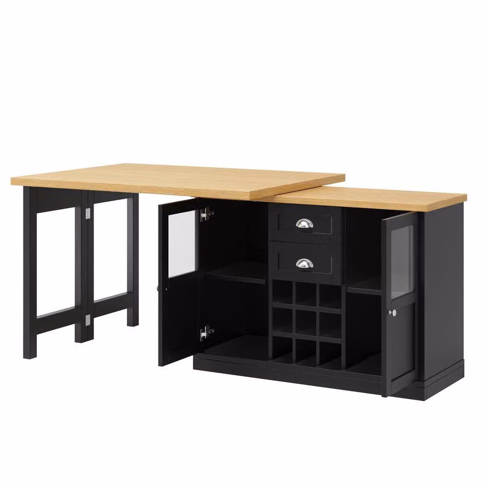 BTM Extendable Black Matt Sideboard with LED Lighting and Glass Storage Cabinet, W/D/H: 148 x 40 x 74 cm – 5